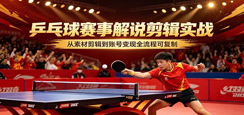 乒乓球赛事解说剪辑实战，从素材剪辑到账号变现全流程可复制-皮皮网创