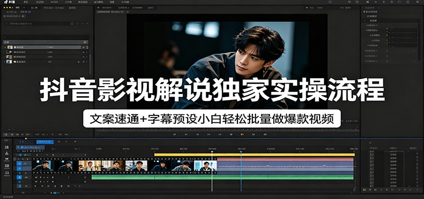 抖音影视解说独家实操流程，文案速通+字幕预设小白轻松批量做爆款视频-皮皮网创
