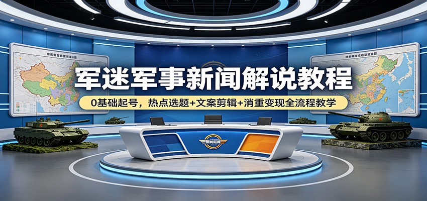 军迷军事新闻解说教程：0基础起号，热点选题+文案剪辑+消重变现全流程教学-皮皮网创