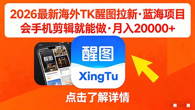 26年最新海外Tk醒图拉新，蓝海项目，会手机剪辑就可以做，月入20000＋-皮皮网创