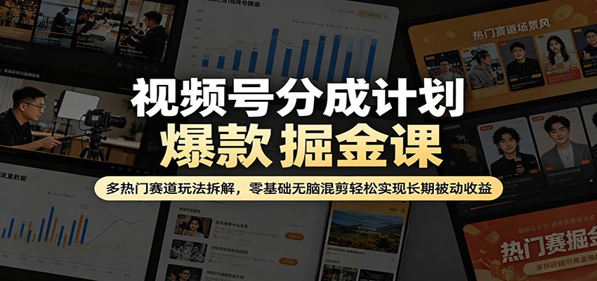 视频号分成计划爆款掘金课：多热门赛道玩法拆解，零基础无脑混剪轻松实现长期被动收益-皮皮网创