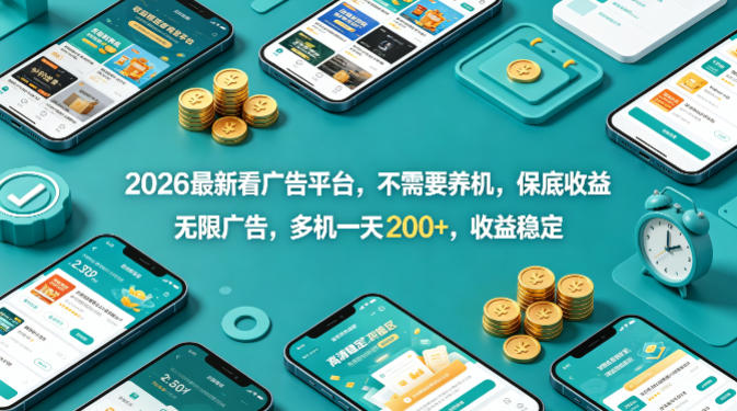 2026最新看广告平台，不需要养机，保底收益，无限广告，多机一天200+，收益稳定【揭秘】-皮皮网创