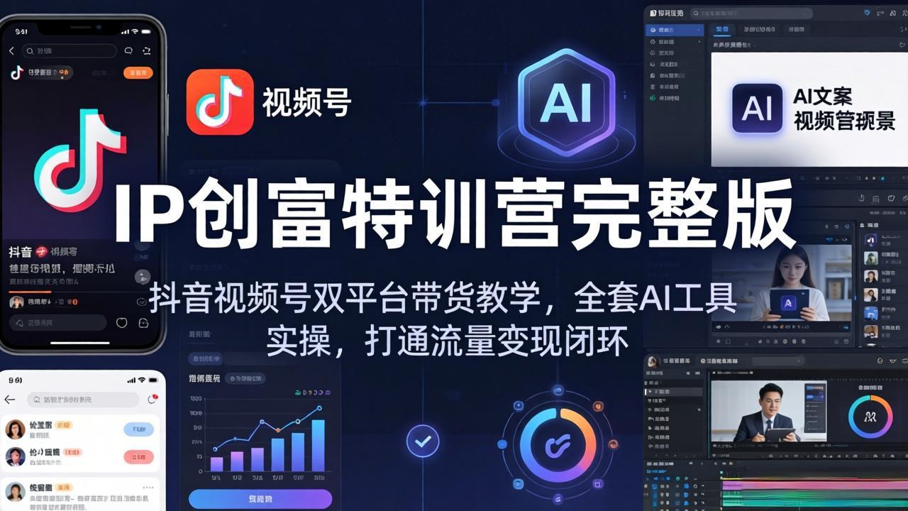 IP创富特训营完整版：抖音视频号双平台带货教学，全套AI工具实操，打通流量变现闭环-皮皮网创