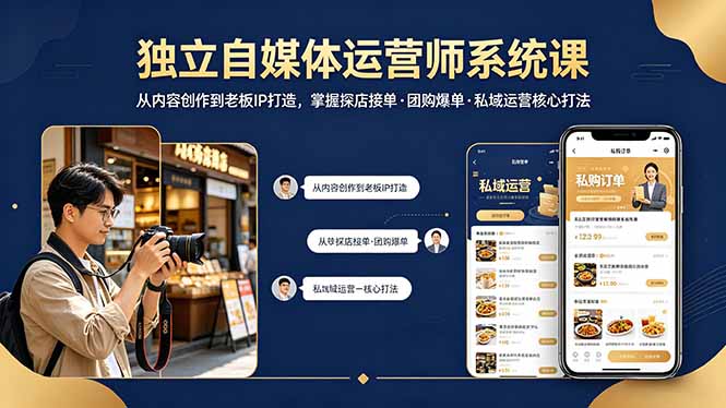 独立自媒体运营师系统课｜从内容创作到老板IP打造，掌握探店接单·团购爆单·私域运营核心打法-皮皮网创