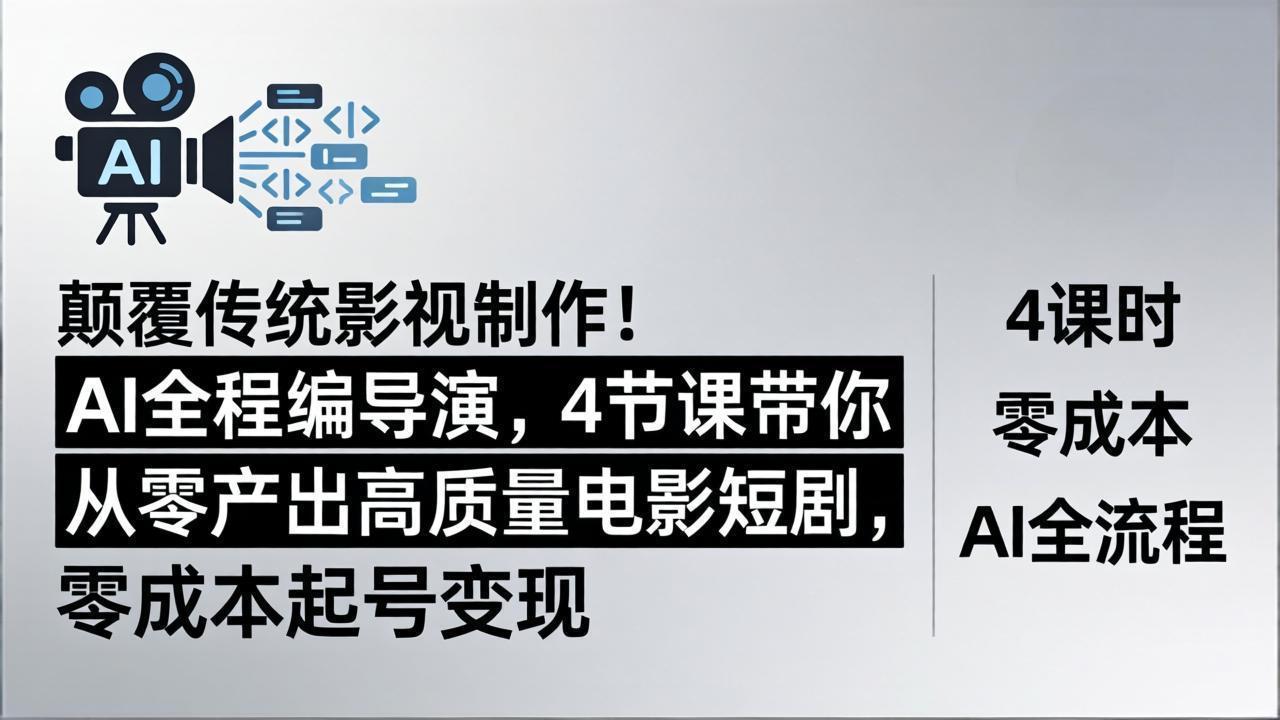 颠覆传统影视制作！AI全程编导演，4节课带你从零产出高质量电影短剧，零成本起号变现-皮皮网创