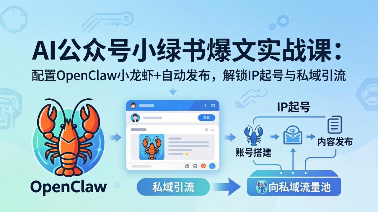 AI公众号小绿书变现实战课：小绿书爆文写作+OpenClaw自动发布，解锁IP起号与私域引流-皮皮网创