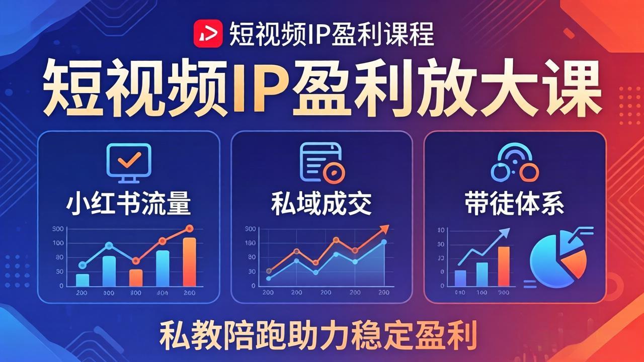 短视频IP盈利放大课：小红书流量+私域成交+带徒体系，私教陪跑助力稳定盈利-皮皮网创