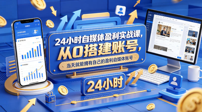 24小时自媒体盈利实战课，从0搭建账号，当天就能拥有自己的盈利自媒体账号-皮皮网创
