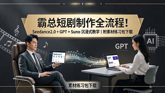 霸总短剧制作全流程！Seedance2.0 + GPT + Suno 沉浸式教学｜附素材练习包下载-皮皮网创