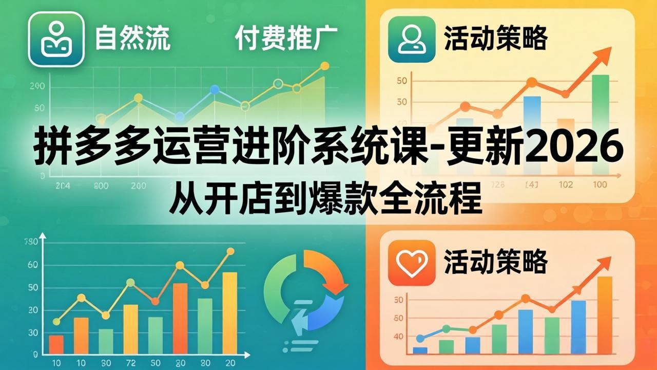 拼多多运营进阶系统课-更新2026：从开店到爆款全流程，自然流+付费推广+活动策略-皮皮网创