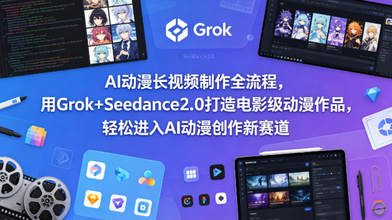 AI动漫长视频制作全流程，用Grok+Seedance2.0打造电影级动漫作品，轻松进入AI动漫创作新赛道-皮皮网创