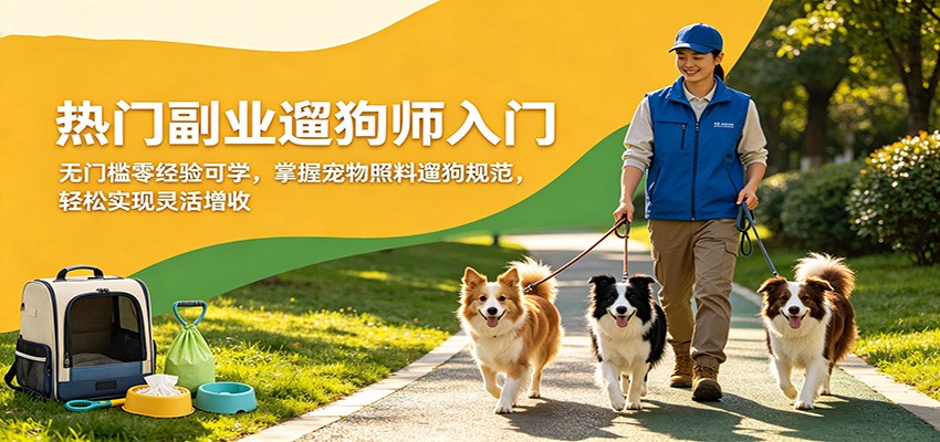 热门副业遛狗师入门，无门槛零经验可学，掌握宠物照料遛狗规范，轻松实现灵活增收-皮皮网创