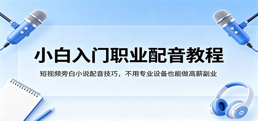 小白入门职业配音教程，短视频旁白小说配音技巧，不用专业设备也能做高薪副业-皮皮网创