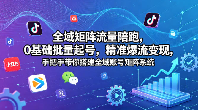 全域矩阵流量陪跑，0基础批量起号，精准爆流变现，手把手带你搭建全域账号矩阵系统-皮皮网创