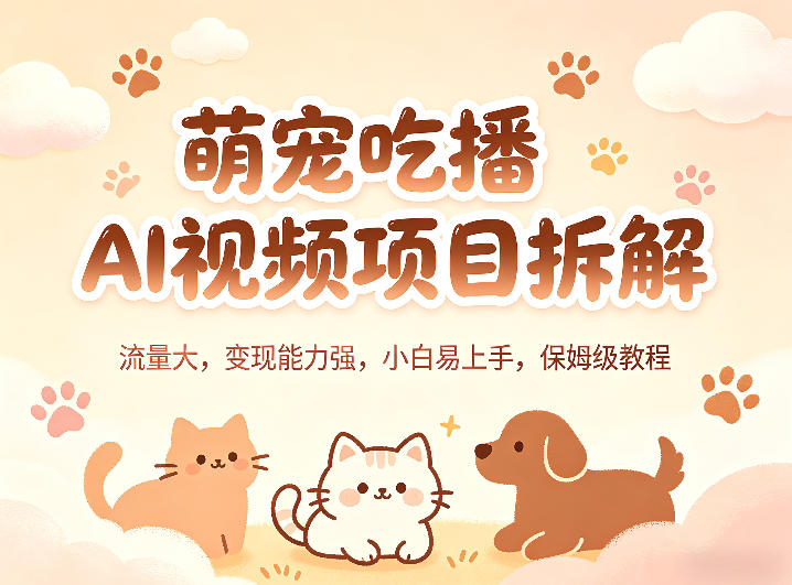 萌宠吃播AI视频项目拆解，流量大，变现能力强，小白易上手，保姆级教程-皮皮网创