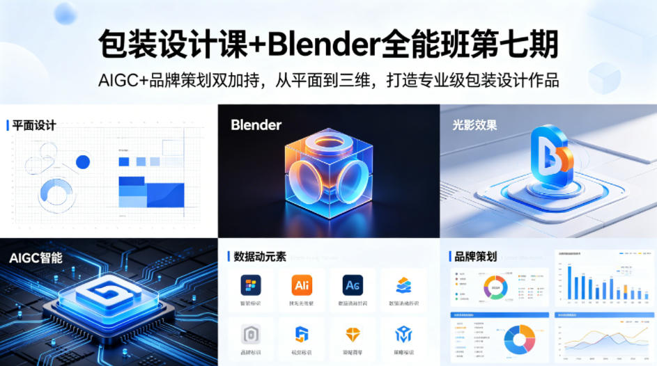 包装设计课+Blender全能班第七期，AIGC+品牌策划双加持，从平面到三维，打造专业级包装设计作品-皮皮网创