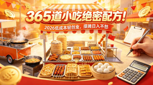 365道小吃绝密配方！2026低成本轻创业，摆摊日入不愁-皮皮网创