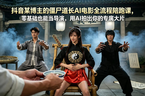 抖音某博主的僵尸道长AI电影全流程陪跑课，零基础也能当导演，用AI拍出你的专属大片-皮皮网创