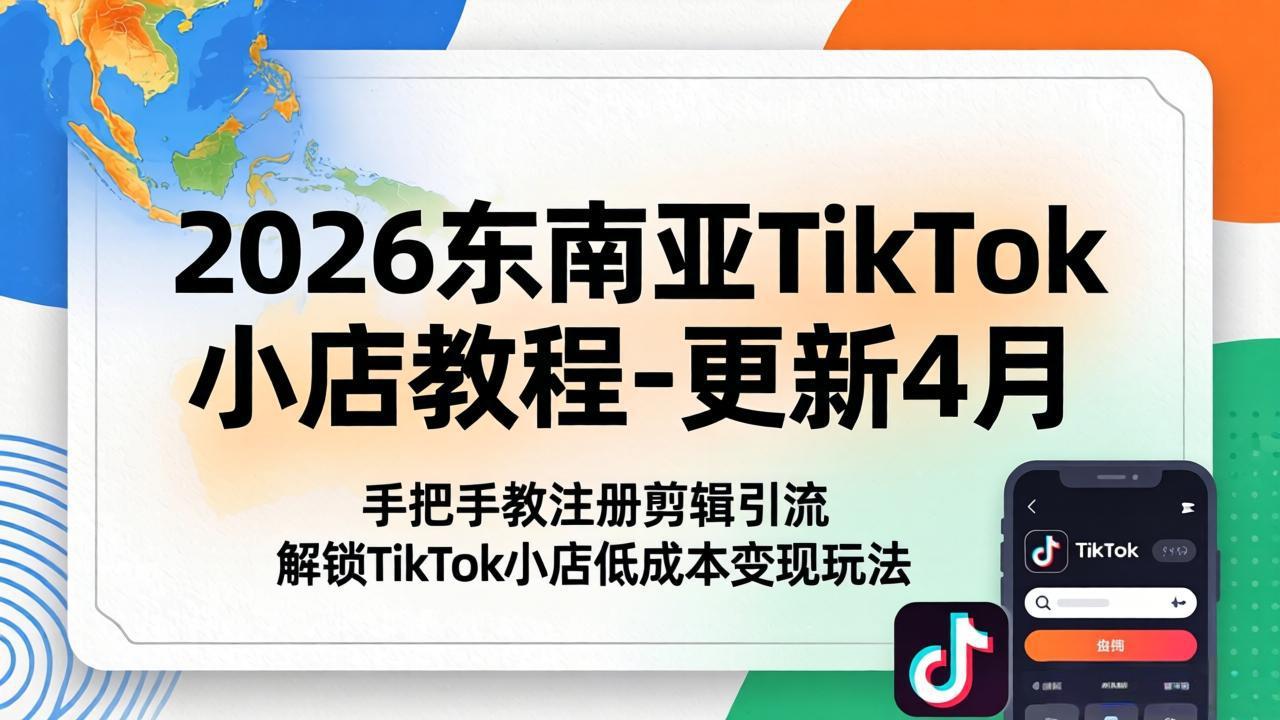 2026东南亚TikTok小店教程-更新4月，手把手教注册剪辑引流，解锁TikTok小店低成本变现玩法-皮皮网创