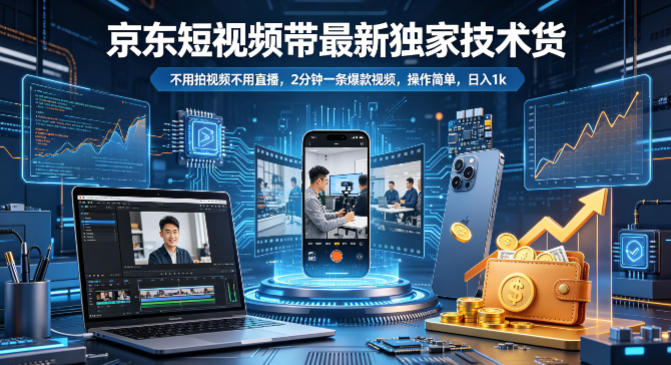 京东短视频带货最新独家技术，不用拍视频不用直播，2分钟一条爆款视频，操作简单，日入1k+【揭秘】-皮皮网创