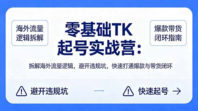 零基础 TK 起号实战营：拆解海外流量逻辑，避开违规坑，快速打通爆款与带货闭环-皮皮网创