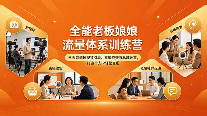 全能老板娘流量体系训练营，三天吃透短视频引流、直播成交与私域运营，打造个人IP轻松变现-皮皮网创