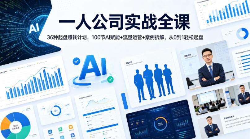 一人公司实战全课｜36种起盘賺钱计划，100节AI赋能+流量运营+案例拆解，从0到1轻松起盘-皮皮网创