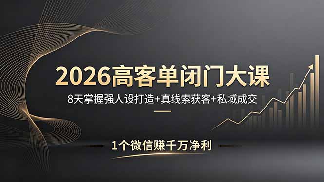 2026高客单闭门大课，8 天掌握强人设打造 + 真线索获客 + 私域成交，1 个微信赚千万净利-皮皮网创