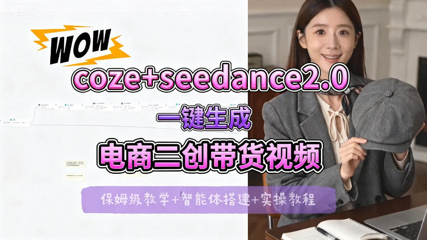 【Coze工作流搭建实操教程】seedance2.0+coze一键生成电商二创带货视频，全流程保姆级教学-皮皮网创