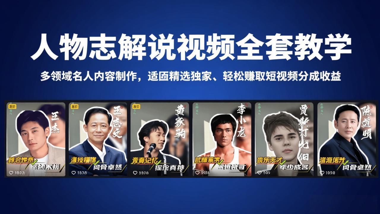 人物志解说视频全套教学，多领域名人内容制作，适配精选独家，轻松赚取短视频分成收益-皮皮网创