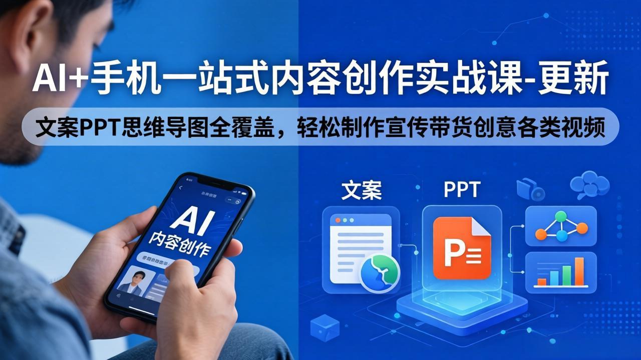 AI+手机一站式内容创作实战课-更新，文案PPT思维导图全覆盖，轻松制作宣传带货创意各类视频-皮皮网创
