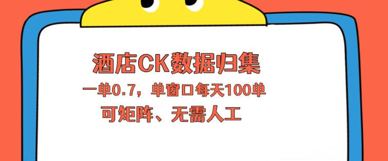 上班也能玩的酒店CK数据归集，一单0.7单窗口每天可做100单，一个人就能矩阵操作【揭秘】-皮皮网创