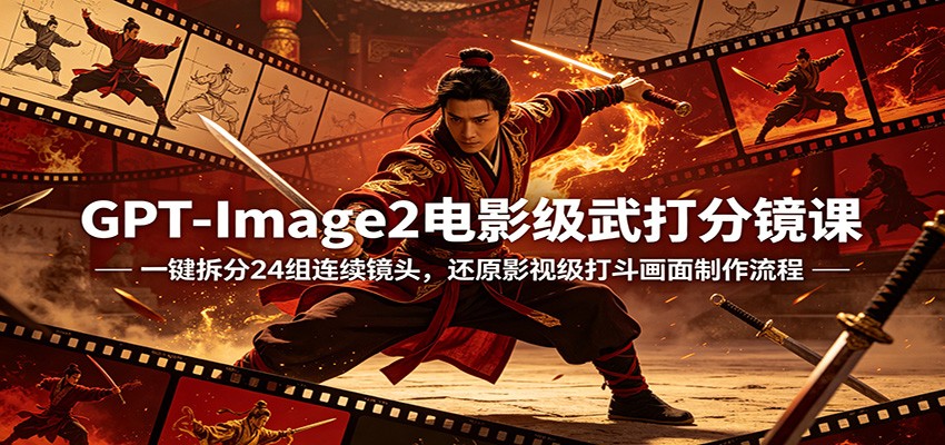 GPT-Image2电影级武打分镜课：一键拆分24组连续镜头，还原影视级打斗画面制作流程-皮皮网创