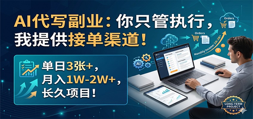AI代写副业：你只管执行，我提供接单渠道！单日3张+，月入1W-2W+，长久项目-皮皮网创