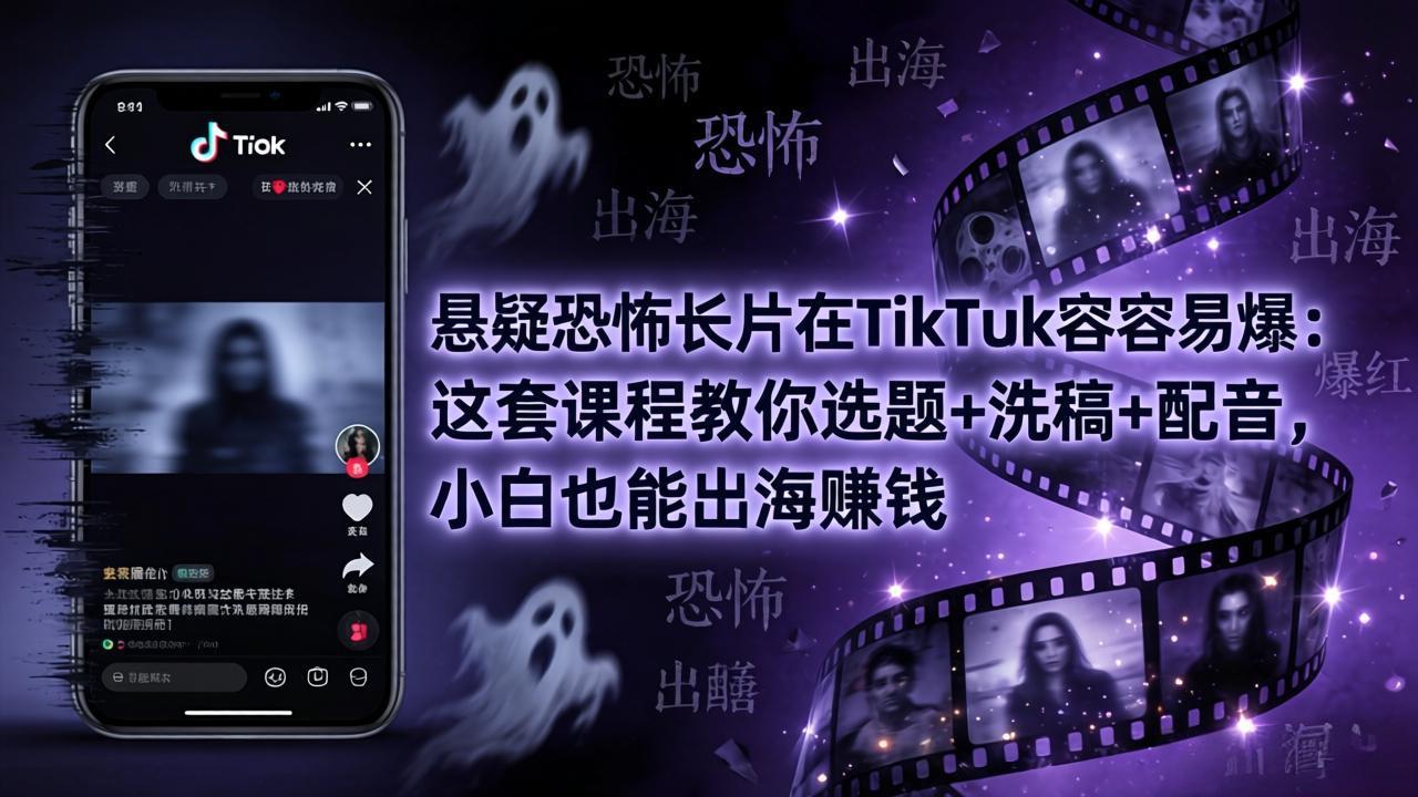 悬疑恐怖长片在TikTok最容易爆：这套课程教你选题+洗稿+配音，小白也能出海赚钱-皮皮网创