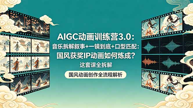 AIGC动画训练营3.0：音乐拆解叙事+一镜到底+口型匹配：国风获奖IP动画如何炼成？这套课全拆解-皮皮网创