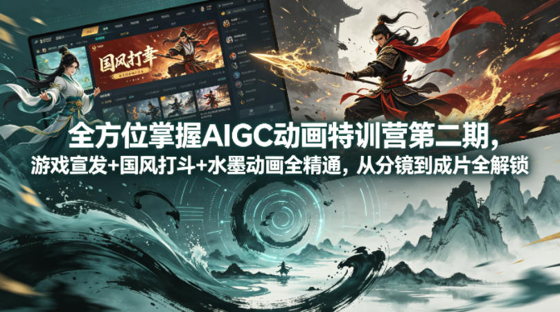 全方位掌握AIGC动画特训营第二期，游戏宣发+国风打斗+水墨动画全精通，从分镜到成片全解锁-皮皮网创