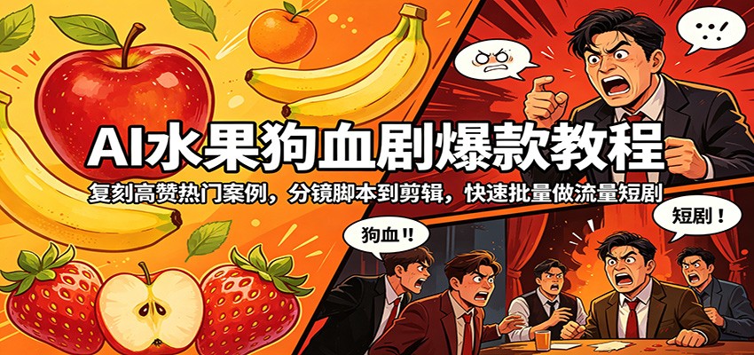 AI水果狗血剧爆款教程：复刻高赞热门案例，分镜脚本到剪辑，快速批量做流量短剧-皮皮网创