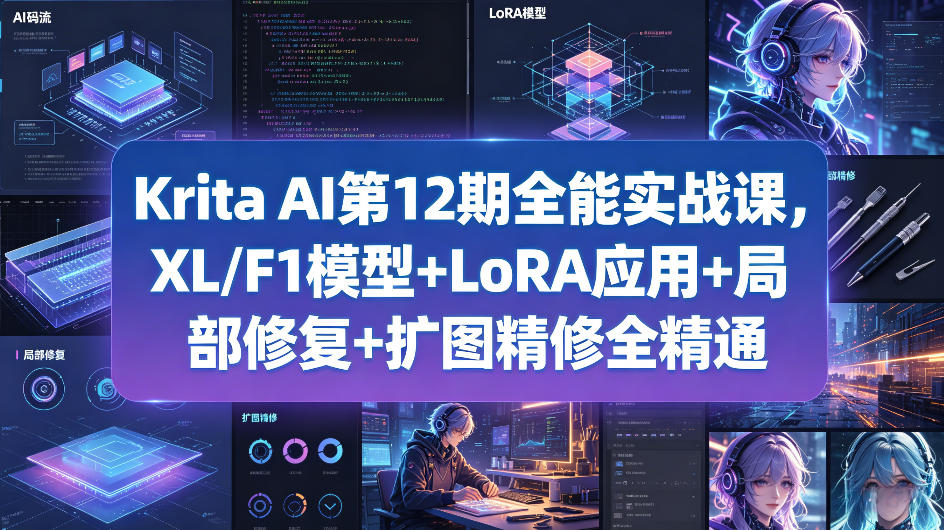 Krita AI第12期全能实战课，XL/F1模型+LoRA应用+局部修复+扩图精修全精通-皮皮网创