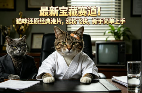 最新宝藏赛道！猫咪还原经典港片，涨粉飞快，新手简单上手-皮皮网创