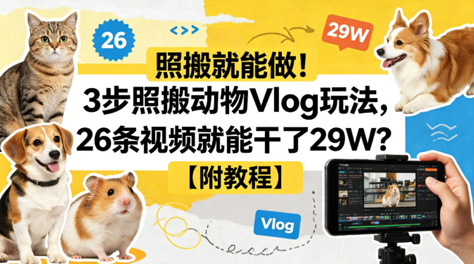 照搬就能做！3步照搬动物Vlog玩法，26条视频就能干了29W？【附教程】【赠coze一键生成工作流】-皮皮网创