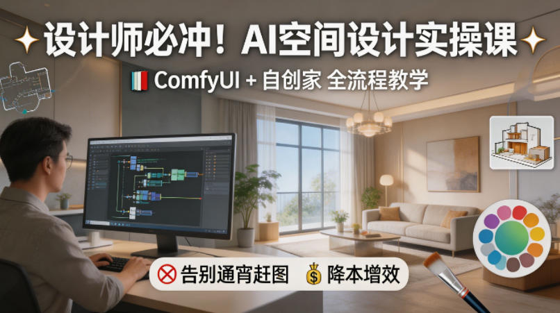 设计师必冲！AI空间设计实操课，ComfyUI+自创家全教学，告别通宵赶图，降本增效-皮皮网创