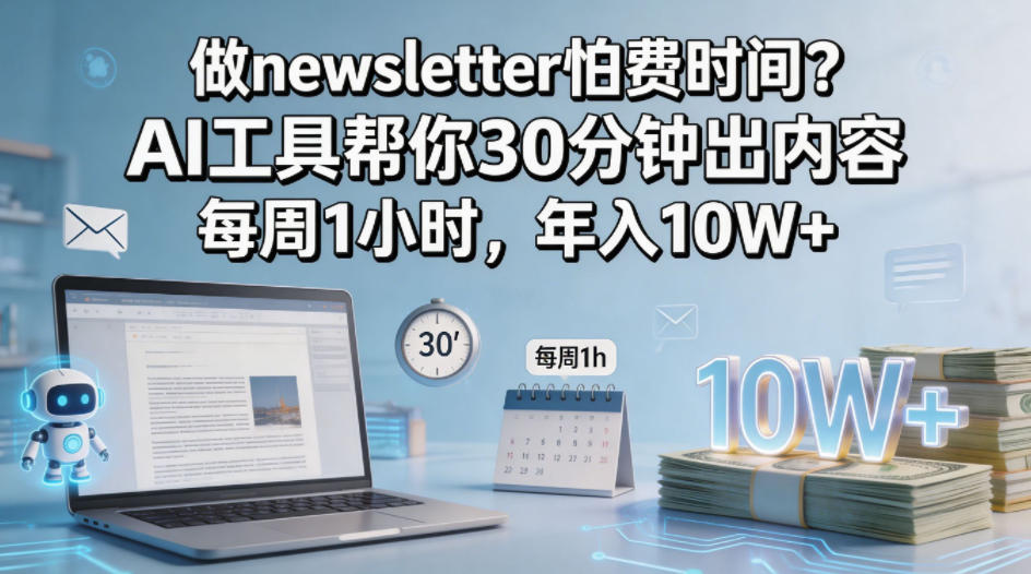 做newsletter怕费时间？AI工具帮你30分钟出内容，每周1小时，年入10W+！【原创双语字幕】-皮皮网创