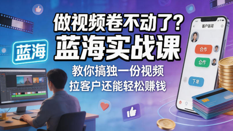 做视频卷不动了？蓝海实战课教你搞独一份视频，拉客户还能轻松賺钱！【原创双语字幕】-皮皮网创