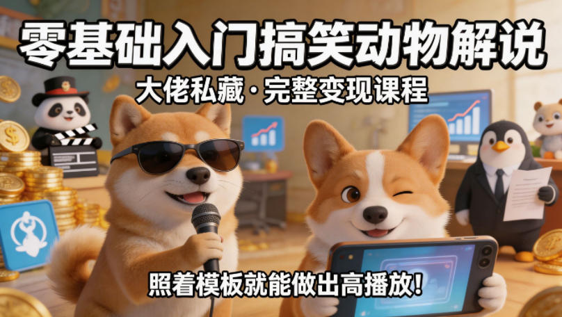 零基础入门搞笑动物解说，大佬私藏完整变现课程，照着模板就能做出高播放-皮皮网创