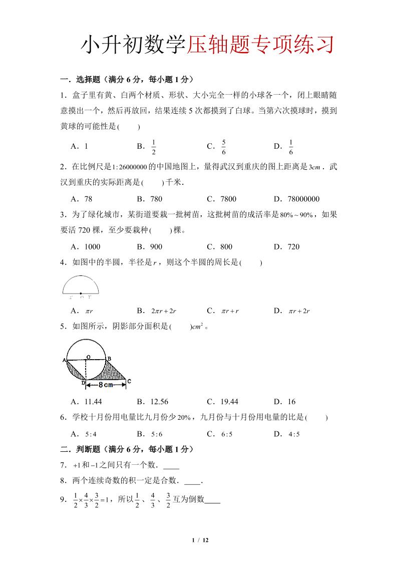 六年级下小升初数学压轴题专项练习-皮皮网创