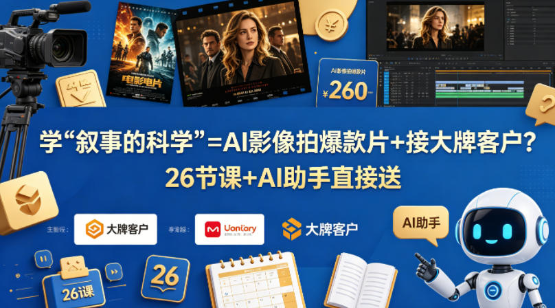 学《叙事的科学》=AI影像拍爆款片+接大牌客户？26节课+AI助手直接送【原创双语字幕】-皮皮网创