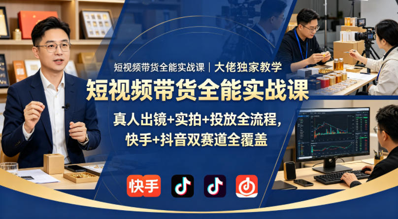 短视频带货全能实战课｜大佬独家教学，真人出镜+实拍+投放全流程，快手+抖音双赛道全覆盖-皮皮网创