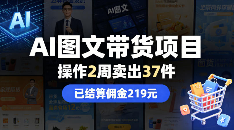 AI图文带货项目，操作2周卖出37件，已结算佣金219-皮皮网创