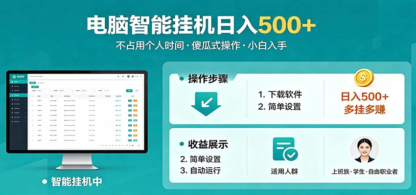 全自动电脑挂机，支持多挂多赚，上班族学生党都能做，小白也能日入500+副业-皮皮网创